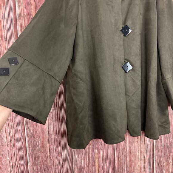 IC by Connie K Collection Faux Suede Dark Green Jacket Plus Size 3X Lagenlook - Picture 4 of 7